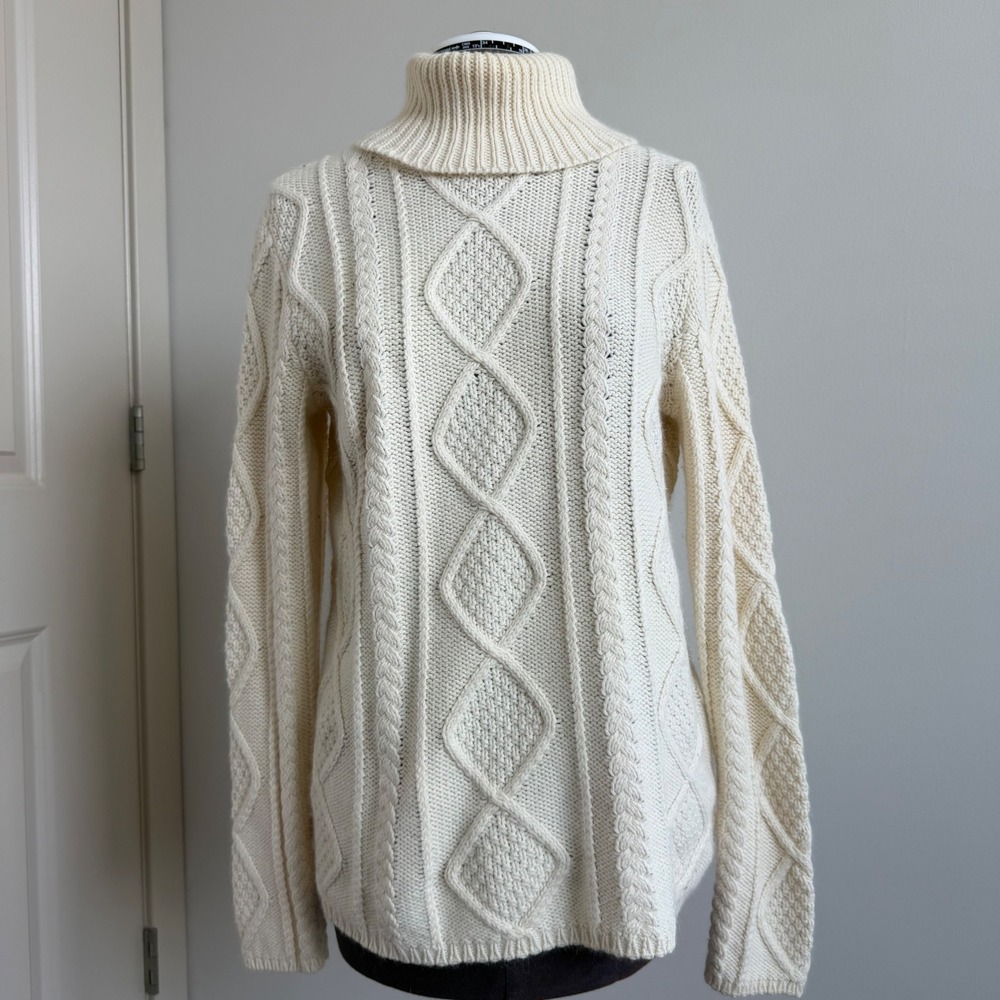 Vintage‎ Eddie Bauer Fisherman Knit Turtleneck Cotton Angora Sweater